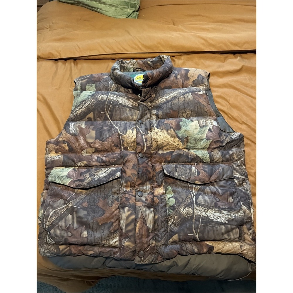 Vintage Cabela's Advantage Timber Camo Premier Northern Goose Down Vest  XL!